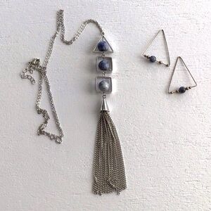 Geometric Tassel Necklace and Earrings With Sodalite Bead Accents